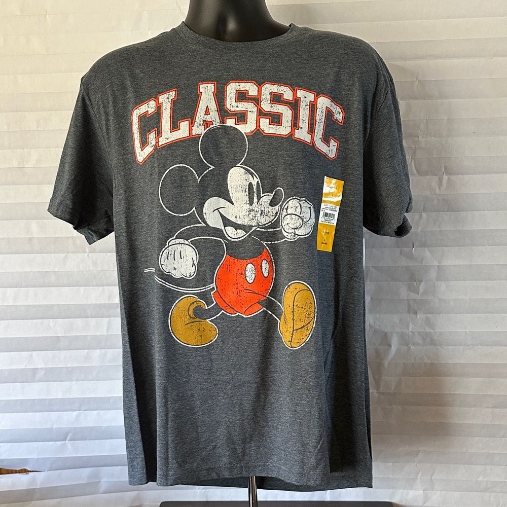 Disney Classic Mickey Mouse Men's Gray T-Shirt Size L Vintage Style Graphic Tee